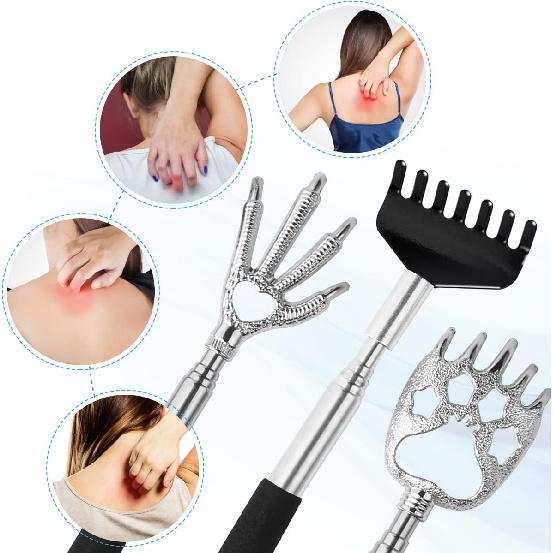 3 Pack Back Scratcher Metal Portable Telescoping with Rubber Handles, Extendable Back Massager Tool with Beautiful Box, White Elephant Stocking