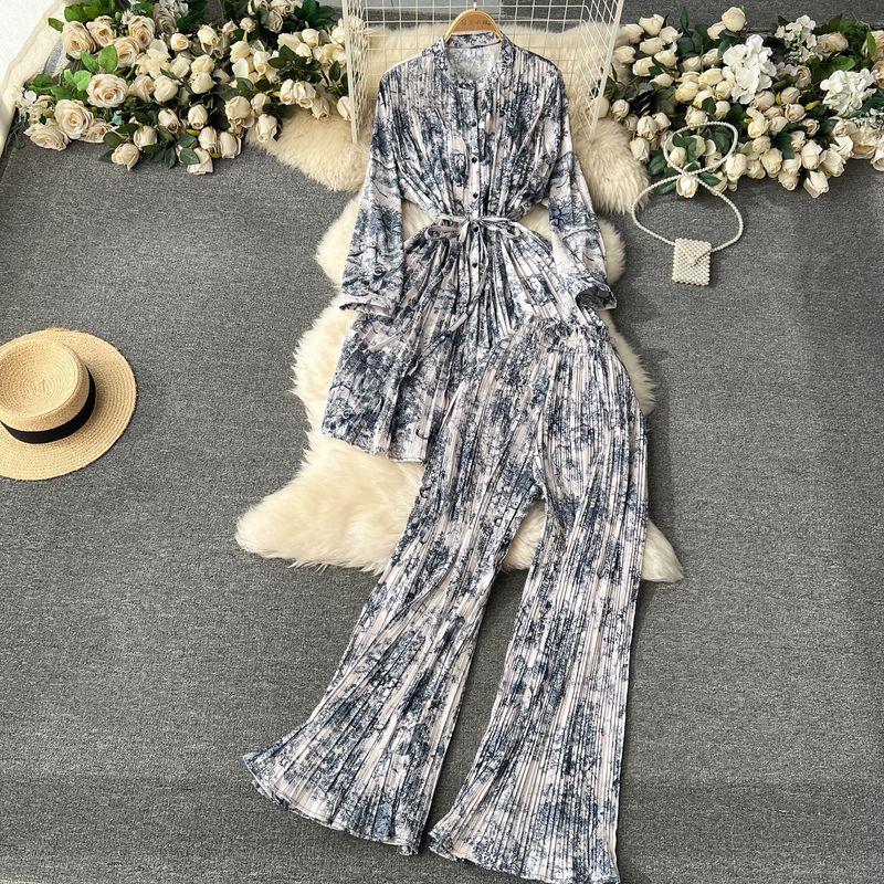 Fashion Wind Lace-up Waist-Controlled Casual Wide-Leg Trousers Tops