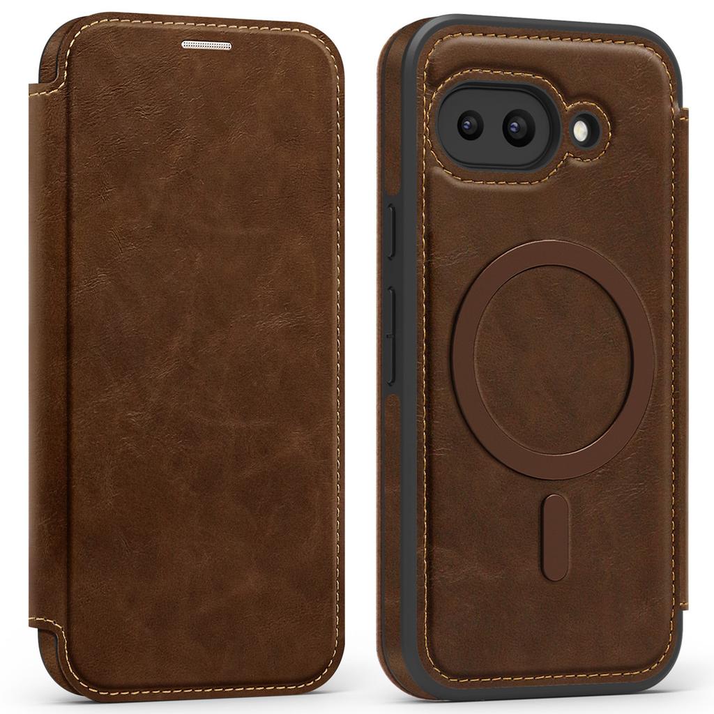 For Google Pixel 9a Case Compatible with MagSafe RFID Blocking Card Holder Leather Phone Cover
