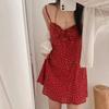 Exclusive summer age reduction retro niche temperament floral suspender dress waist thin red short skirt women