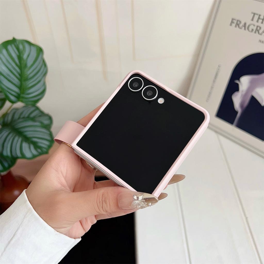 For Samsung Galaxy Z Flip7 5G Case PU Leather + PC Phone Cover with Grip Strap