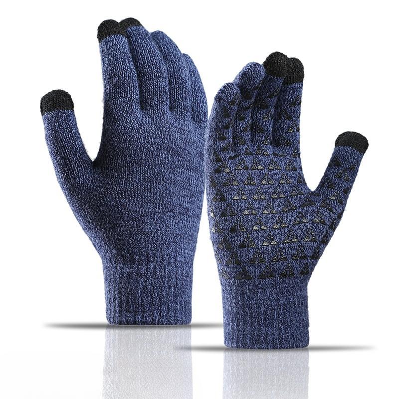 Knitted Gloves with Autumn Velvet and Thick Touch Screen Knitted Cycling Cold Resistant Gloves Anti Slip Offset Printing Winter Warm Gloves