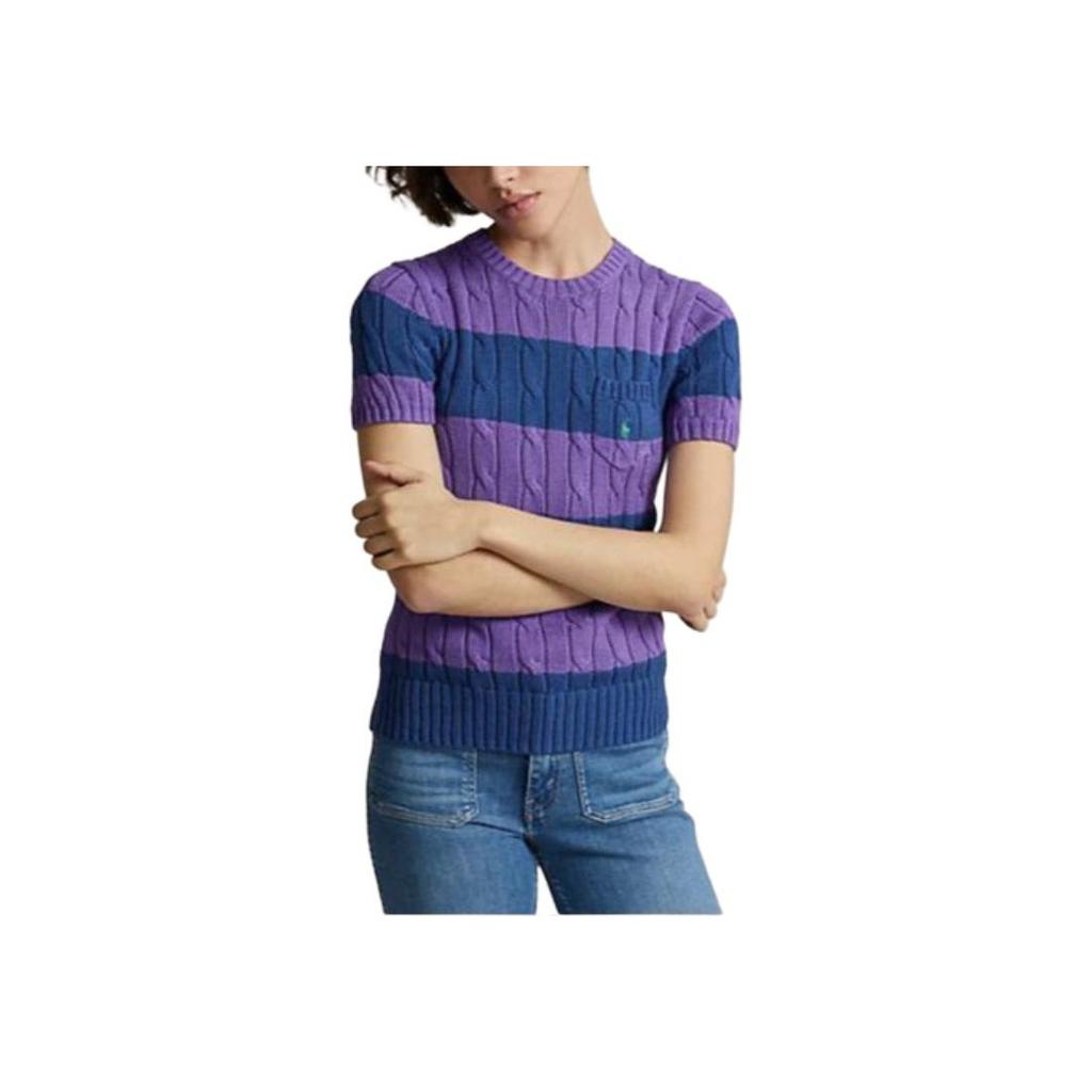 Polo Ralph Lauren Striped Cable-Knit Short-Sleeve Sweater Women Sweater Purple 211942069-001