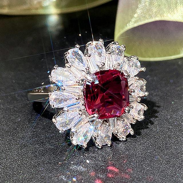 

Модные Роскошные красные кольца с кубическим цирконием, женские блестящие свадебные кольца для вечеринок, подарок на годовщину, современные ювелирные изделия 9