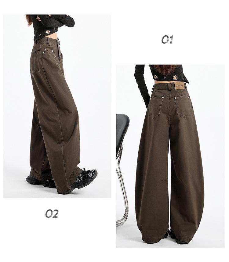 Women's Coffee Wide-Leg Jeans: Curved Cut, 2025 Fall/Winter, Loose, Slimming, Versatile, Floor-Length.