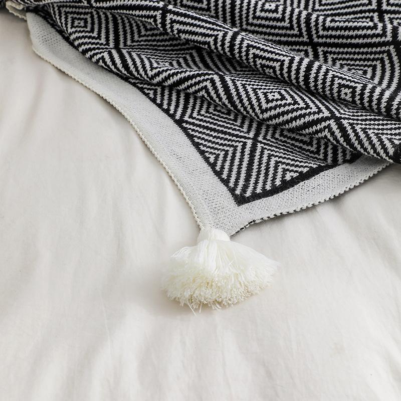 Boho Throw Blanket Ethnic Wave Tassel Knitted Sofa Cover Blanket Window Air Conditioning Blanket Cozy Office Home Napping Blanket