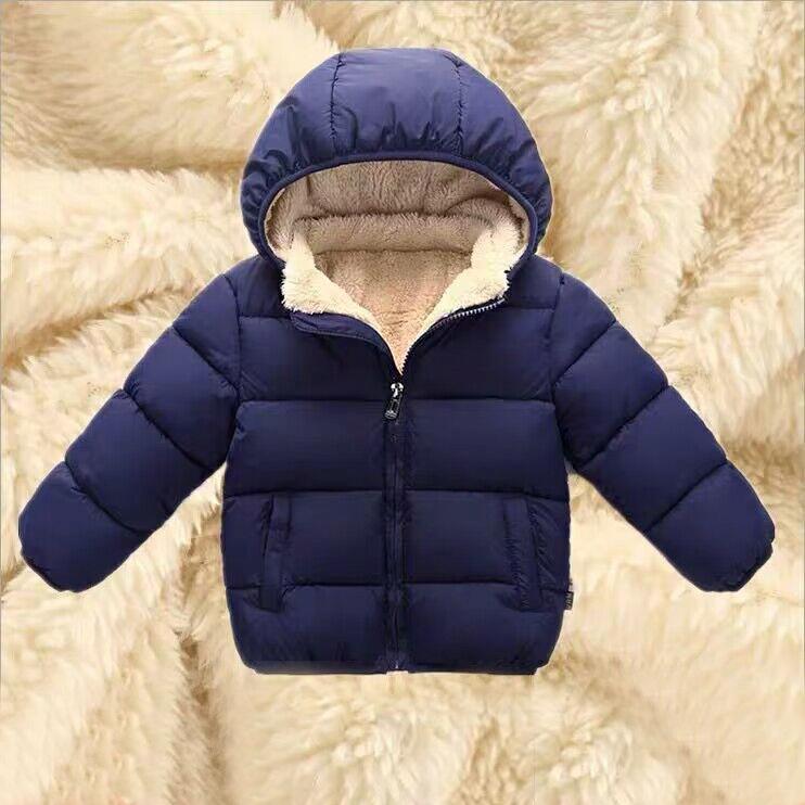 Children Winter Thick Warm Plush Jacket Kids Solid Simple Hooded Snowsuit