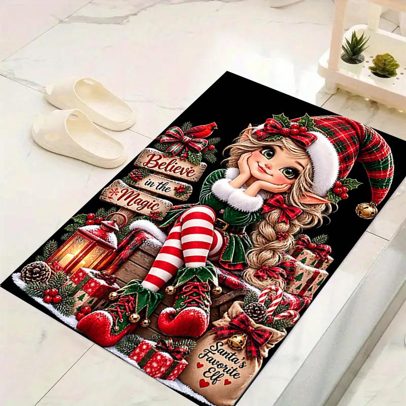 1Pc Santa Claus Gifts Winter Night Rug Office Carpet Indoor Outdoor Doormat Nonslip Soft And Comfortable Living Room Christmas Halloween Gift D9183