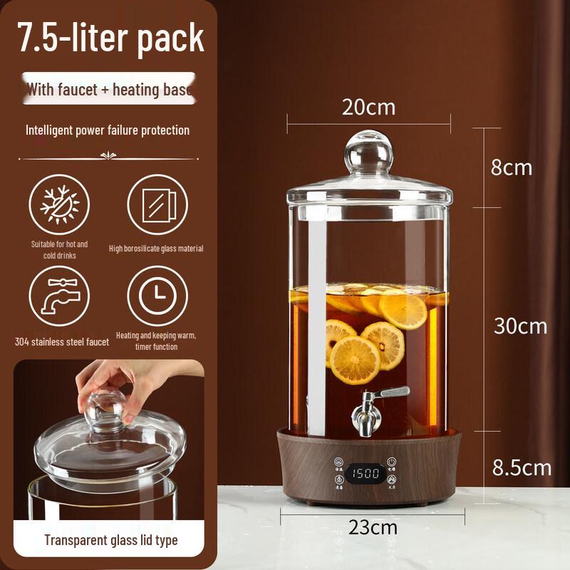 7.5L Glass Cold Water Kettle with Faucet and Wood Base