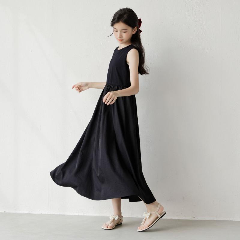 Girls Summer Sleeveless A Line Cotton Dress For Big Kids