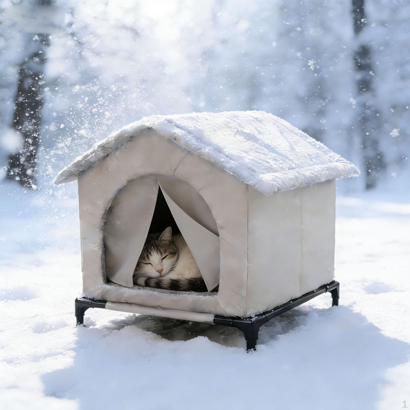 

Cat House for Outdoor Cats Stray Shelter Pet Tent Weatherproof Windproof with Elevated Base S