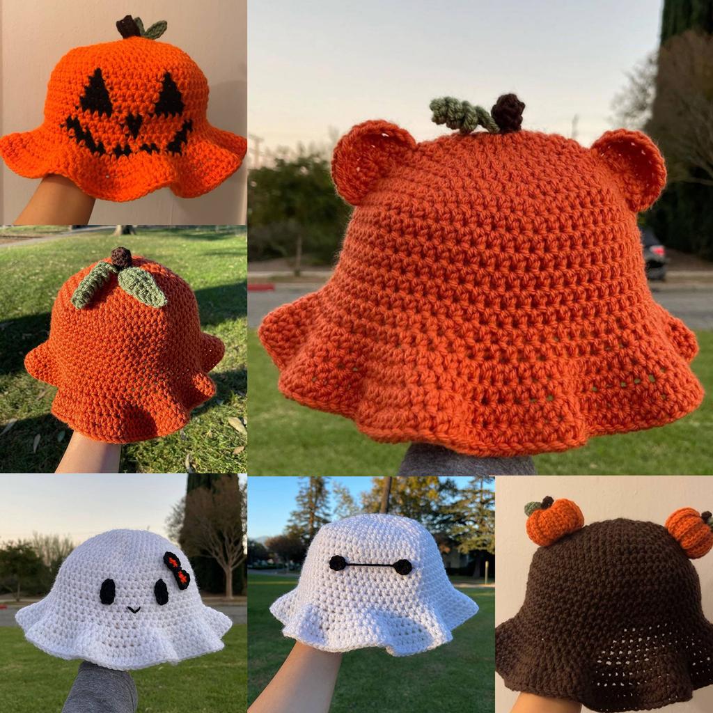 Crochet Pumpkin Bucket Hat Bucket Hat Crochet Pumpkin Fisherman Hat for Adult Teens Skin-Friendly Floppy Hat