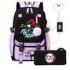 Two-dimensional Peripheral Day Man Ghost Extinguishing Backpack Pencil Bag Large Capacity Student Leisure Schoolbag with USB Port