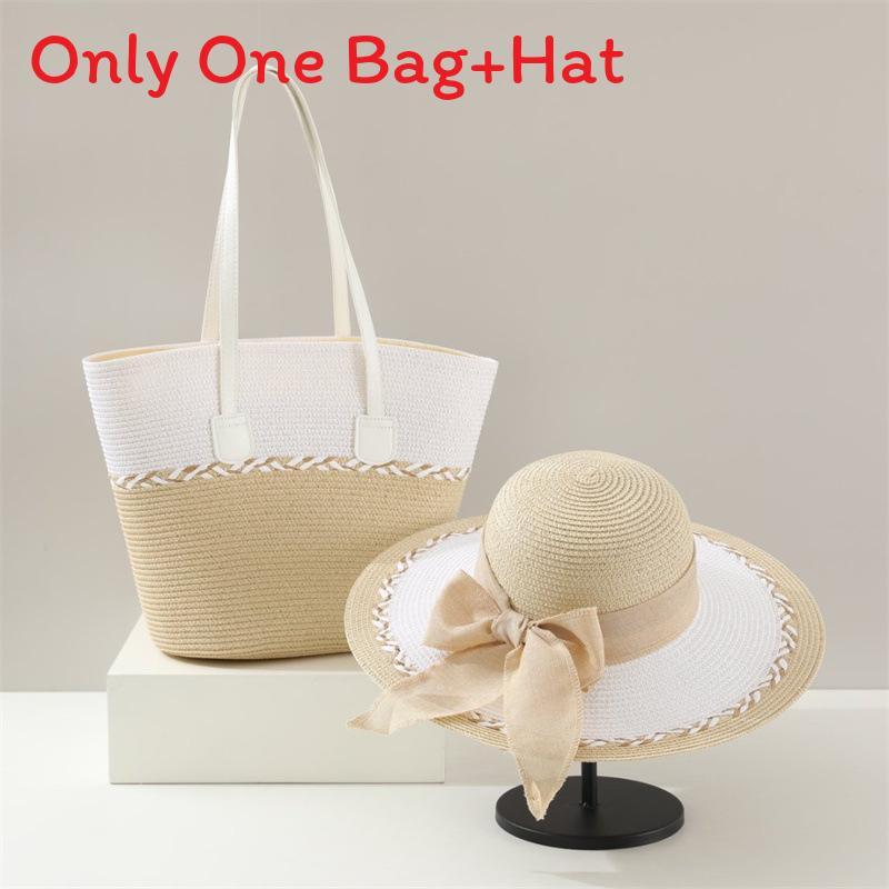 Summer Straw Hat And Bag Set With Large Brim For Beach Travel And Sun Protection