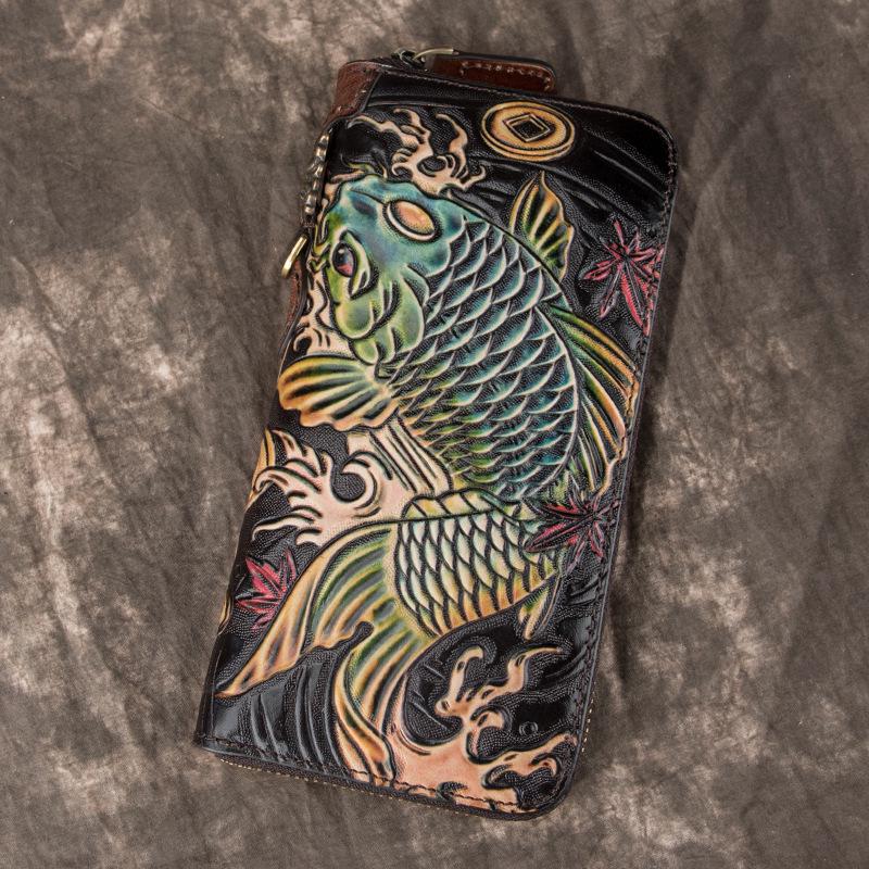 Кошелек ручной работы из кожи Длинный мужской и женский кожаный кошелек на молнии Ретро кошелек