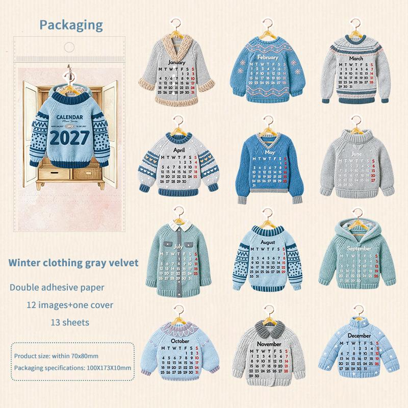 2027 Mini Creative Desktop Calendar Clothing Shaped Pages Ring Binding Non-fading for Home Desk Ornament Gift