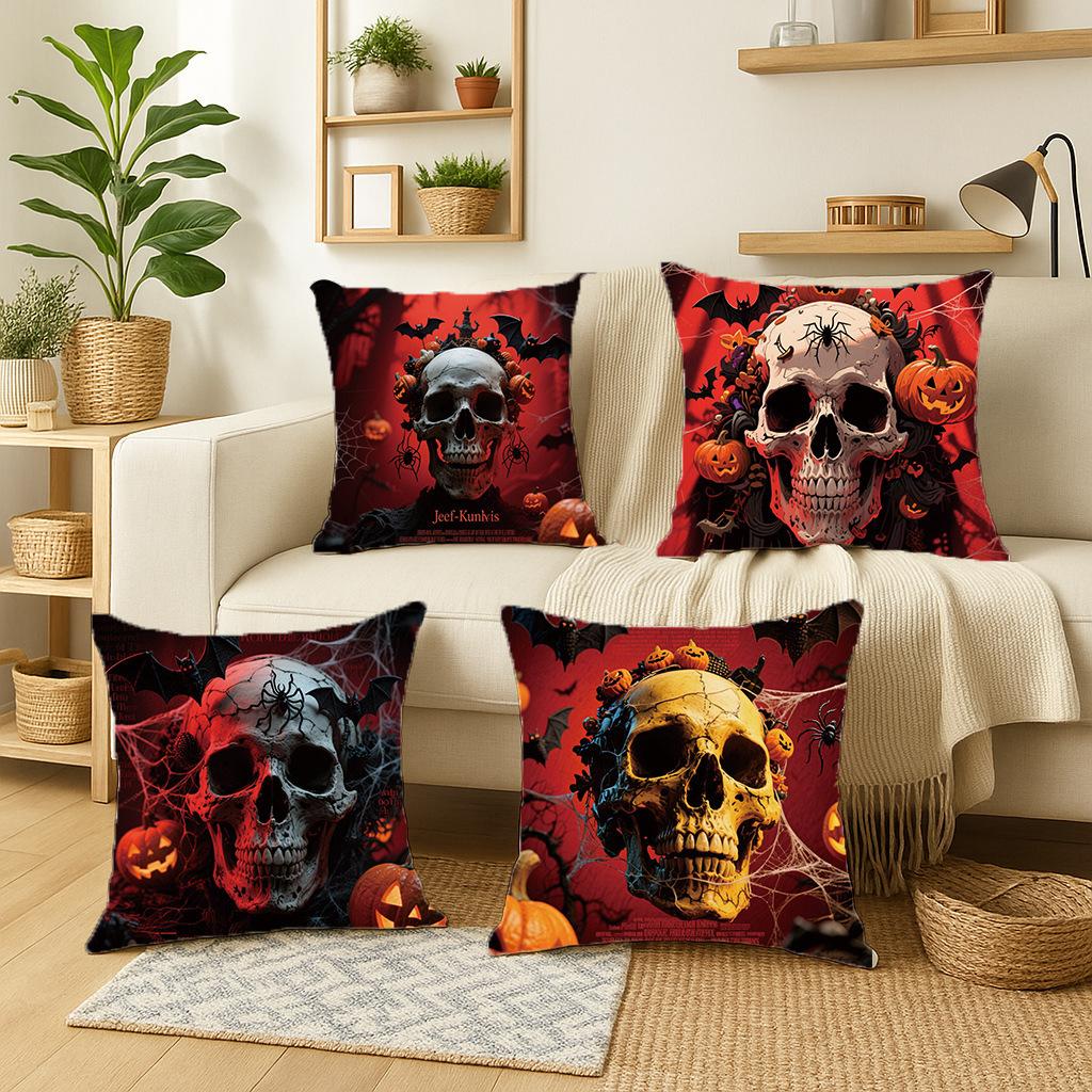 Halloween Skull Theme Throw Pillow Covers With Digital Printing Of Short Plush Fabric Car-Shaped Sofa Cushion Office Home Decor