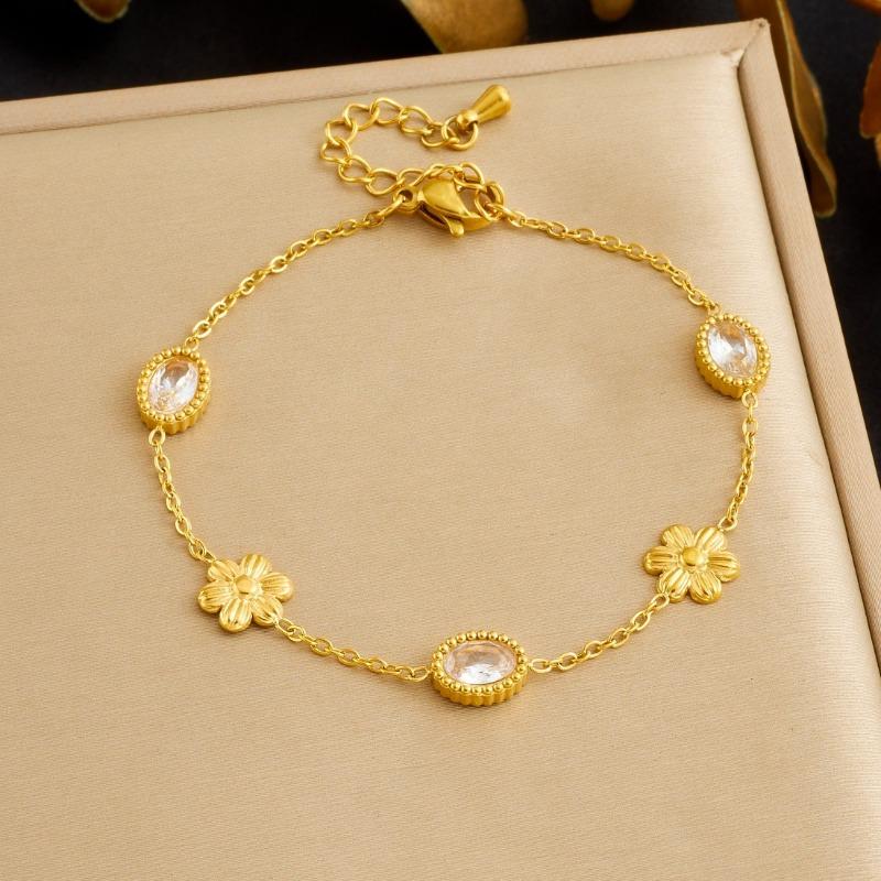 Gold Flower Zircon Bracelet Delicate Link Chain Bracelet for Women Elegant Daily Jewelry