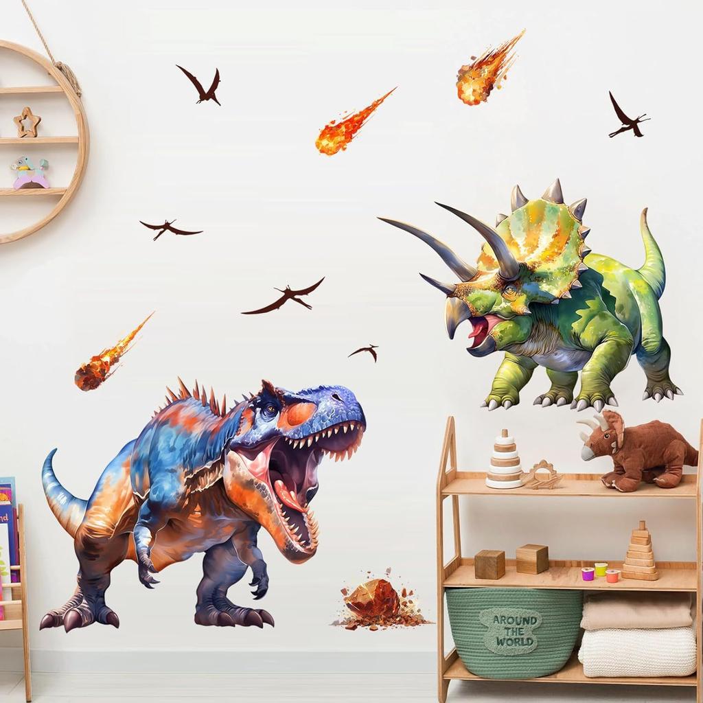 Cartoon Dinosaur Wall Sticker T-Rex Wall Decal Kids Room Decor Cute Animal Self Adhesive Sticker Boys Bedroom Decoration