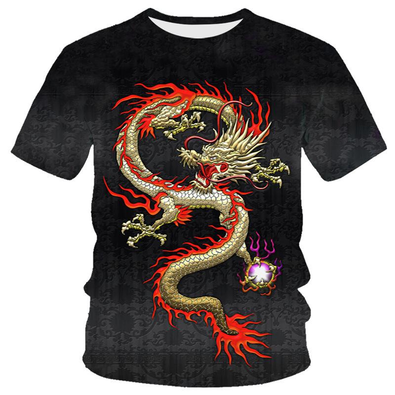 Summer Dragon Series 3D Digital Printed Men's Round Neck Short Sleeved T-shirt