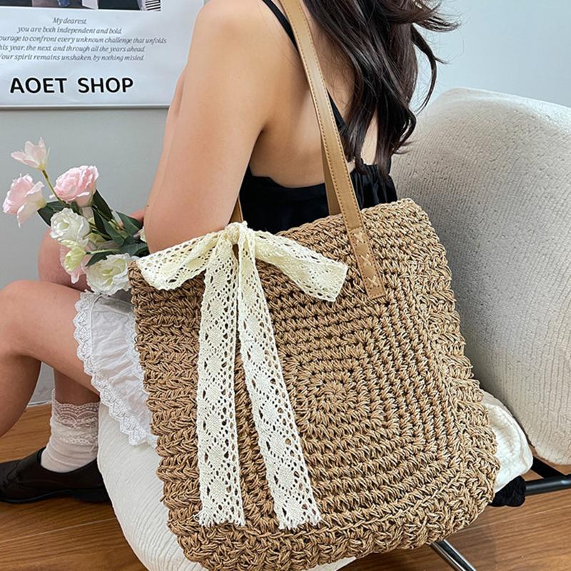 Yogodlns Eco Straw Shopping Bag For Women New Bohemian Beach Bag Large Capacity Shoulder Bag Trend Fashion Woven Handbag Tote