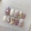 Gold Buckle Flower Short Oval Manicure Tips - 30pcs Wearable White-Enhancing Nails