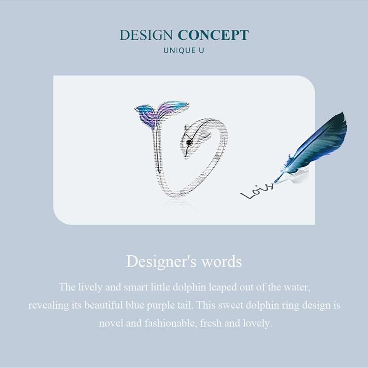 Bamoer Authentic 925 Sterling Silver Dolphin Ring for Women Fine Jewelry Colored Cute Tail Ring Kids Beach Party Gift