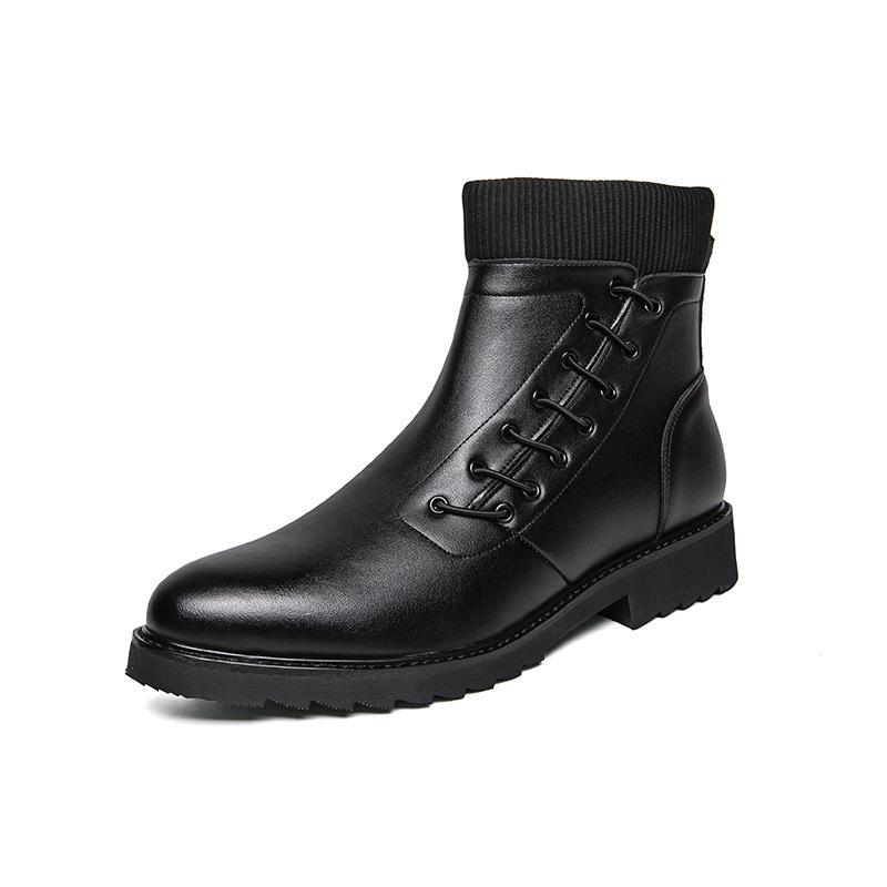 Men's Cross Martin High Top Black Leather Boots - Fashionable Round Toe Business Casual Footwear for 2025.