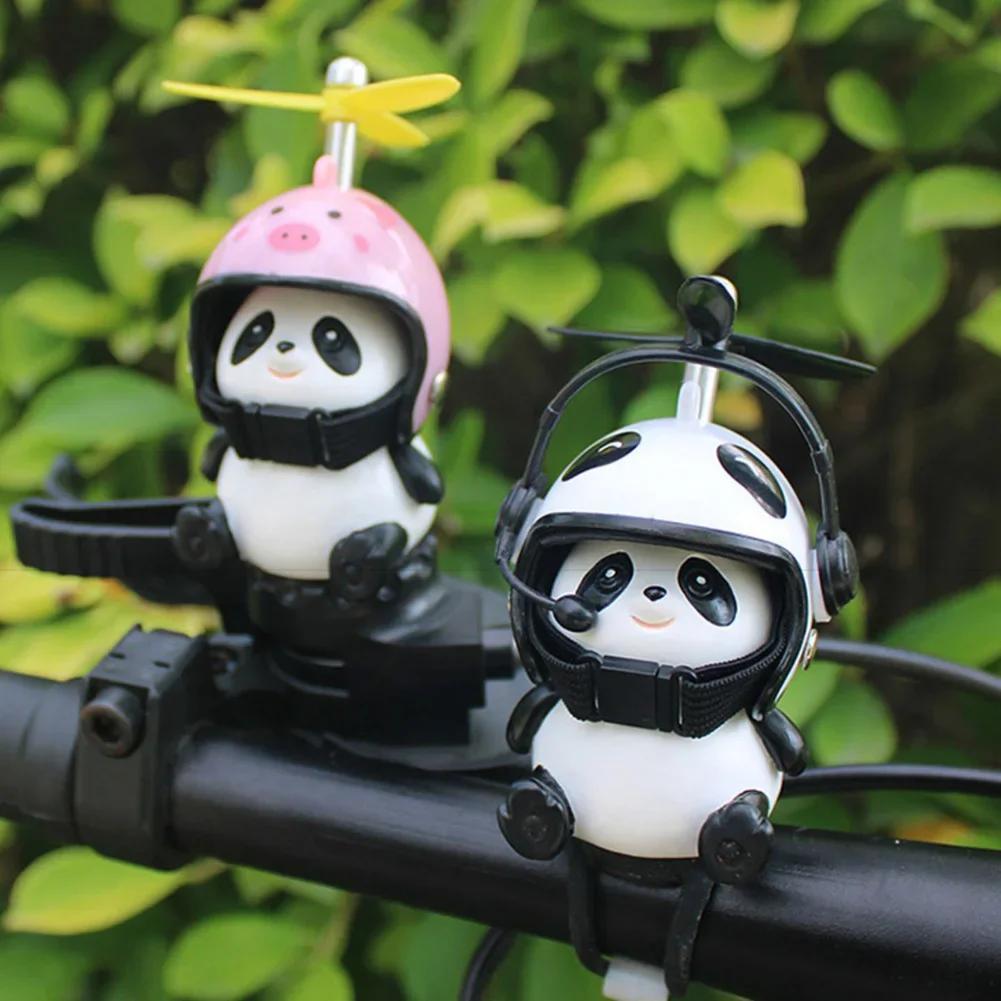 Motorcycle Handlebar Decoration Bike Electric Cute Panda Cartoon With Helmet Airscrew Ornaments Riding Equipment Accessories