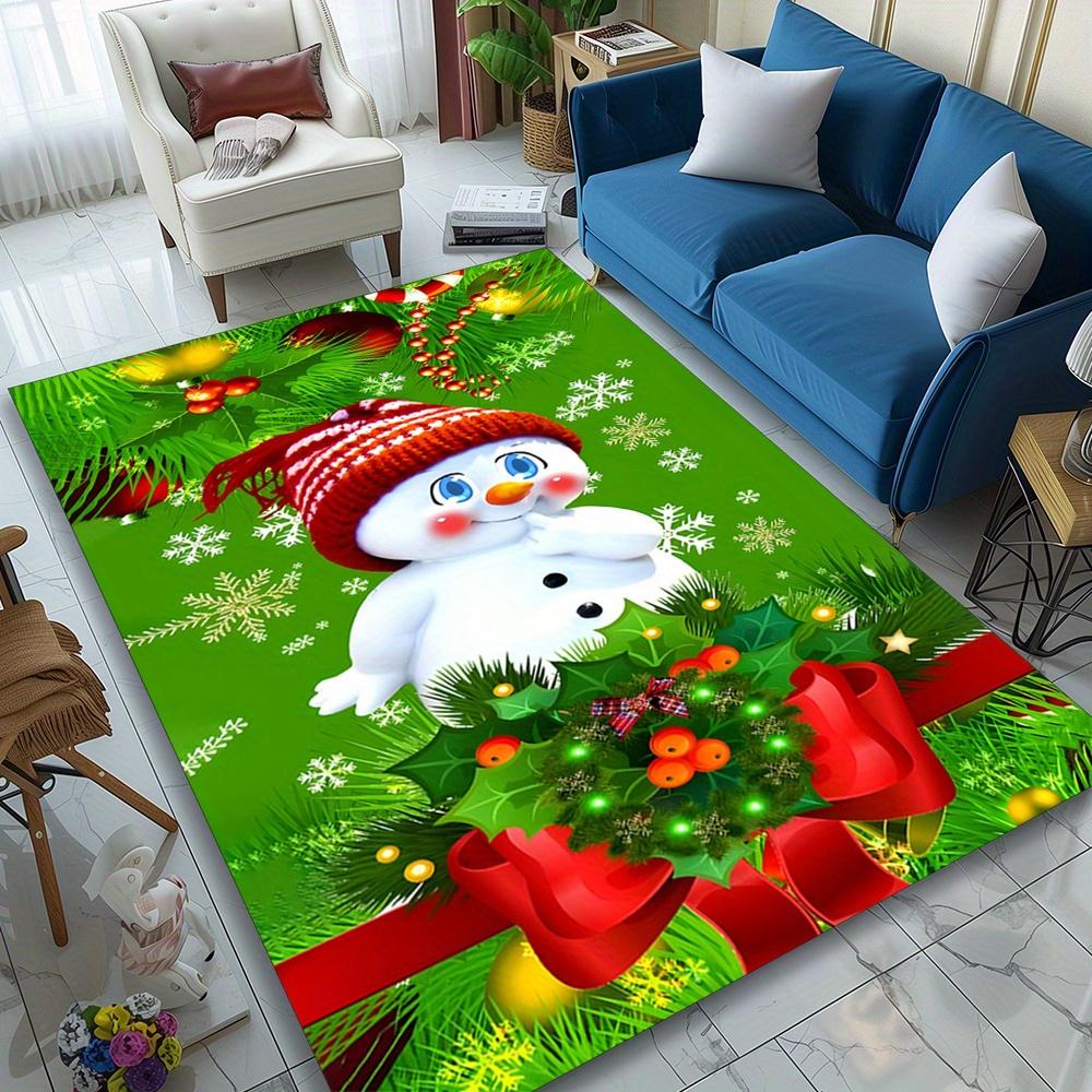 Extra-Large Polyester Area Rug with Adorable Snowman Design - Durable, Soft Crystal Velvet Carpet Mat for Living Room, Game Room