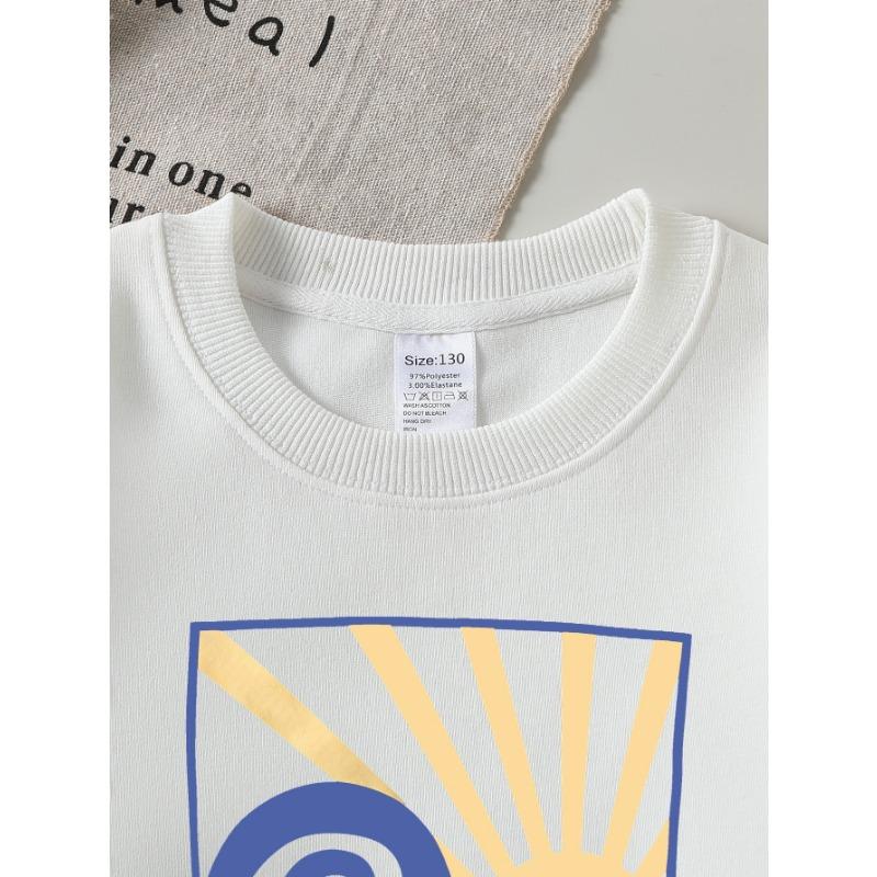 European sizes Girls' Long-Sleeve Round Neck Sweatshirt "Dream Chaser Sun" Print, Spring/Autumn, Casual, Daily & Sports.