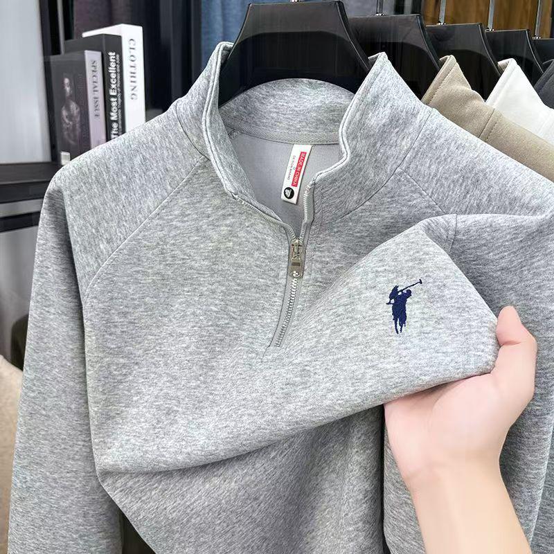 Herren-Sweatshirt mit halbem Reißverschluss für Herbst/Winter: Stehkragen, lange Ärmel, vielseitiges Freizeit-T-Shirt mit Stickerei.