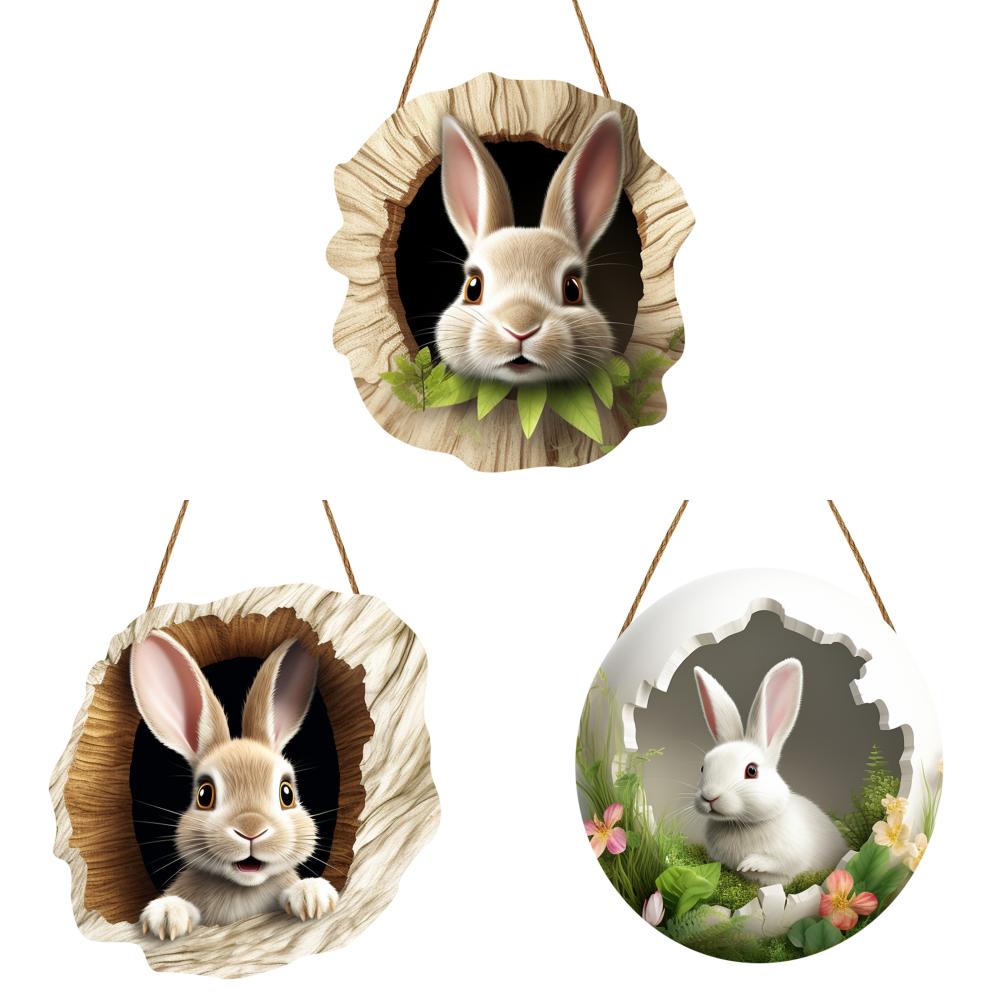 3/1 Set Easter Bunny Door Sign Pendant Decoration Wooden Hanging Spring Happy Rabbit Construction Door Easter Party Decor 2025