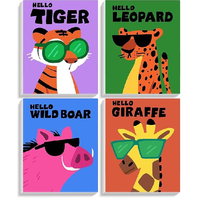 4 Pack Paint by Numbers Kit for Kids with Wooden Frame, Animals Easy Framed Paint by Numbers for Kids Age 4-8-12, DIY Simple Acrylic Oil Kids