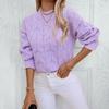 Autumn Winter Vintage Stand Collar Loose Knitwear Pullover Long Sleeve Solid Color Sweater Top