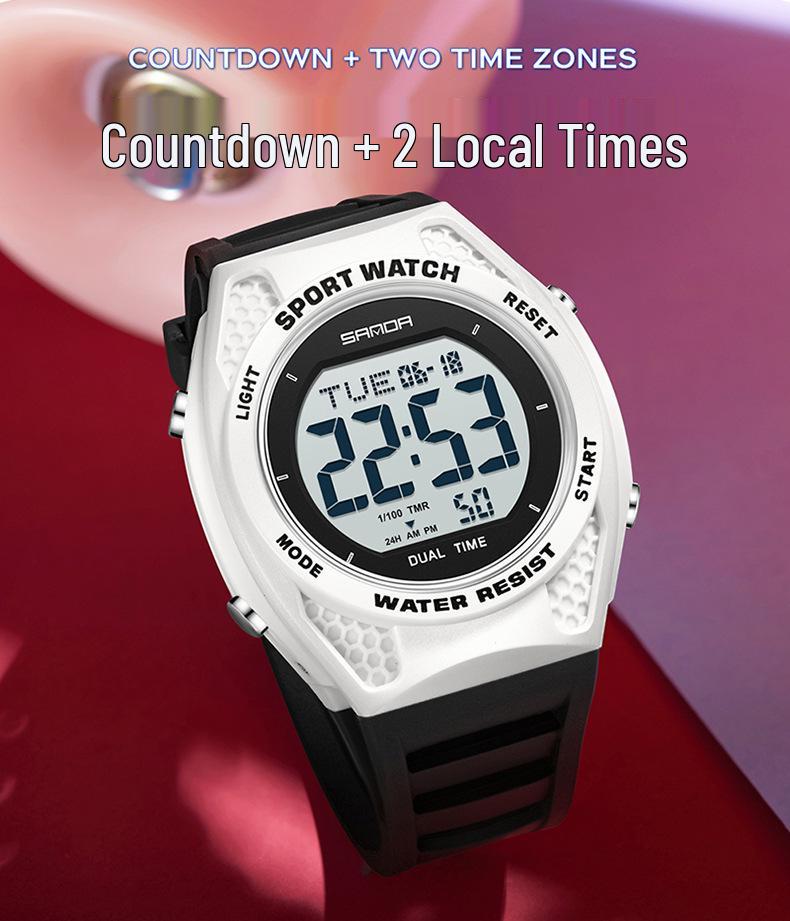 Sanda Multi-Function Waterproof Sport Watch with Alarm & Seven-Color Luminous Display