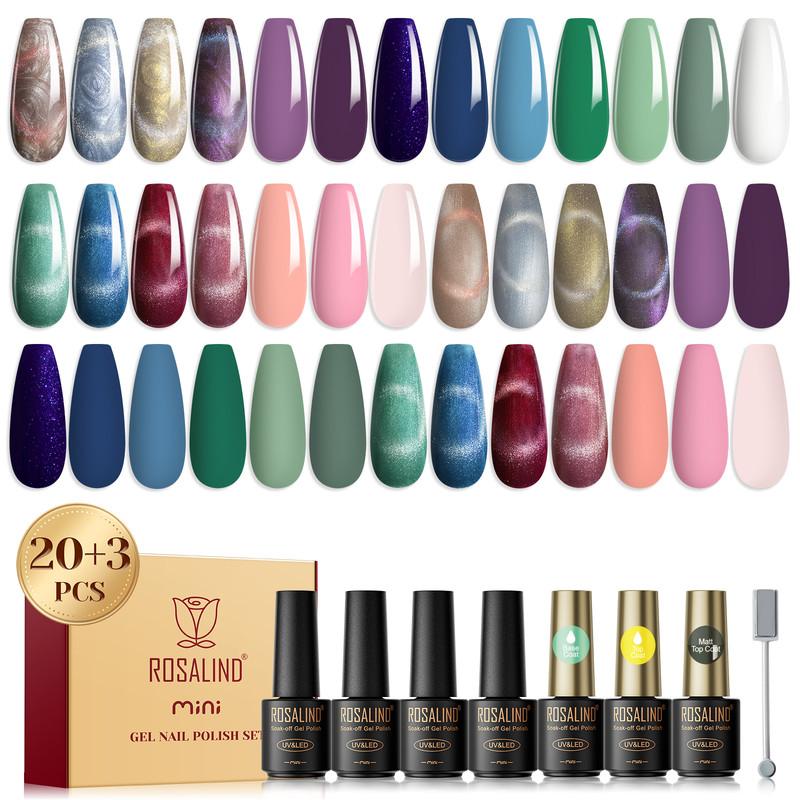 ROSALIND 23pcs Gel Nail Polish Set -Temperature Change Color Base Top Coat Soak Off Hybrid Semi Permanent Gel Varnishes Nail Art
