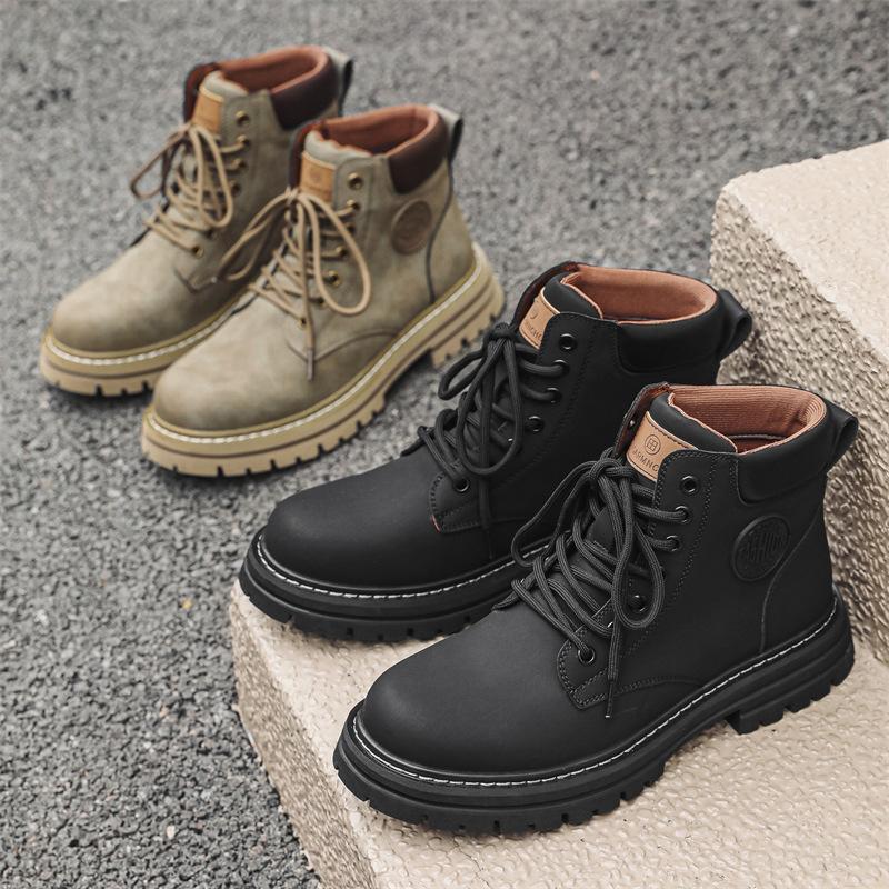 Rhubarb boots British tooling Martin boots men's short boots 2024 spring and autumn single boots thick-soled versatile mountaineering boots 6519-X