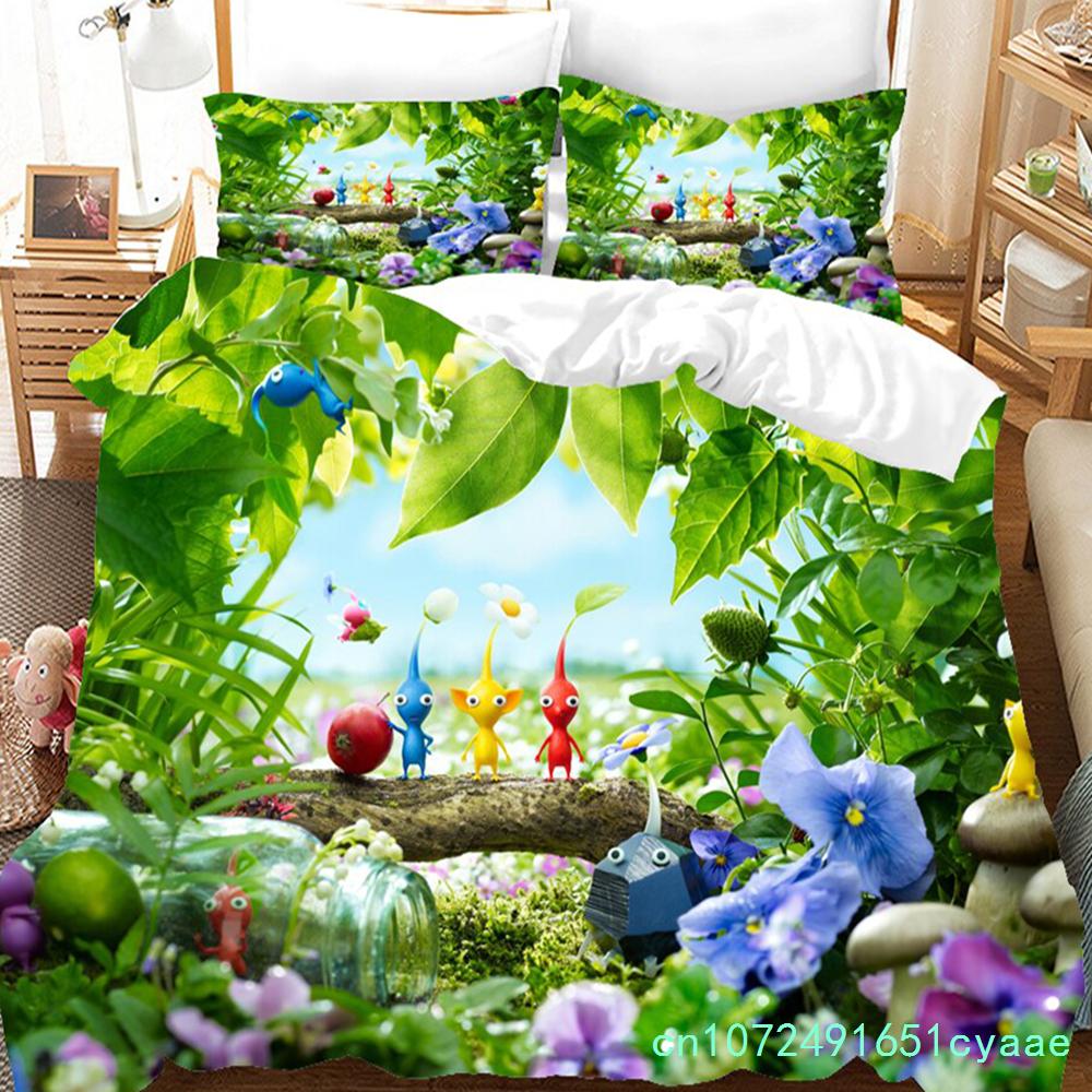 3D Printed Pikmins Game Bedding Set Boys Girls Twin Queen Size Duvet Cover Pillowcase Bed Kids Adult Fashion Home Textileextile
