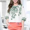 ZANZEA Women Casual Round Neck 3/4 Sleeve Loose Print Blouse