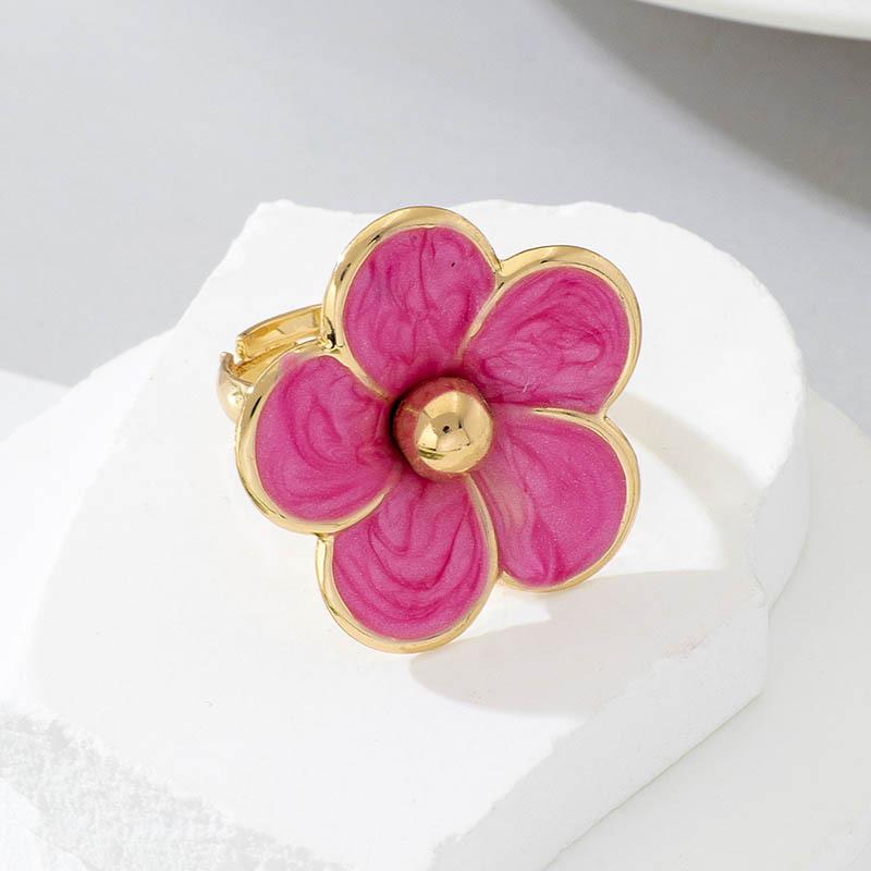 Gold Plated Colorful Enamel Flower Ring Elegant Dainty Floral Pattern Skin-friendly for Women Daily Date Wear Accessory