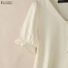 ZANZEA Women Casual V-Neck Solid Color Short Sleeve Blouse