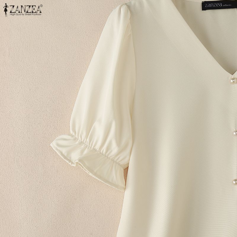 ZANZEA Women Casual V-Neck Solid Color Short Sleeve Blouse