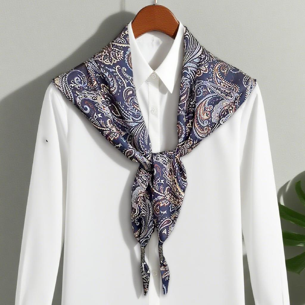 Silk scarf women's spring and autumn Korean version versatile black triangular scarf triangular shawl with knotted scarf scarf women's waist seal