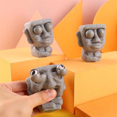 1 st Stenman Släpper Stress Leksak Långsamt Återhämtande Mjuk Moai Staty Kläm Ögon Intresserat Uttryck Avslappnar Stress Barnpresent
