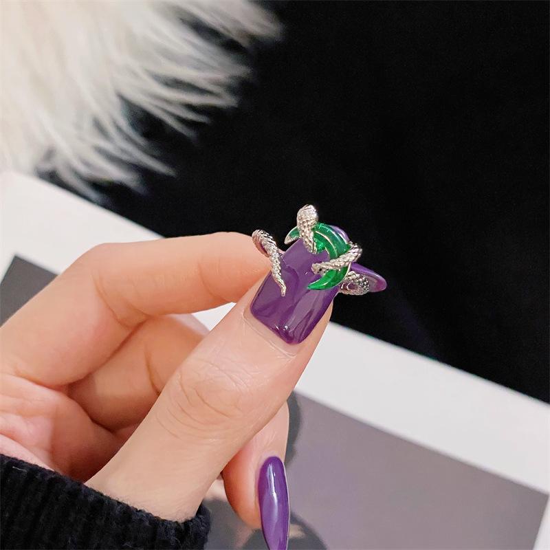 Original Design Niche Personality Snake Open Ring Retro High Sense Moonstone Light Luxury Vintage Accessories