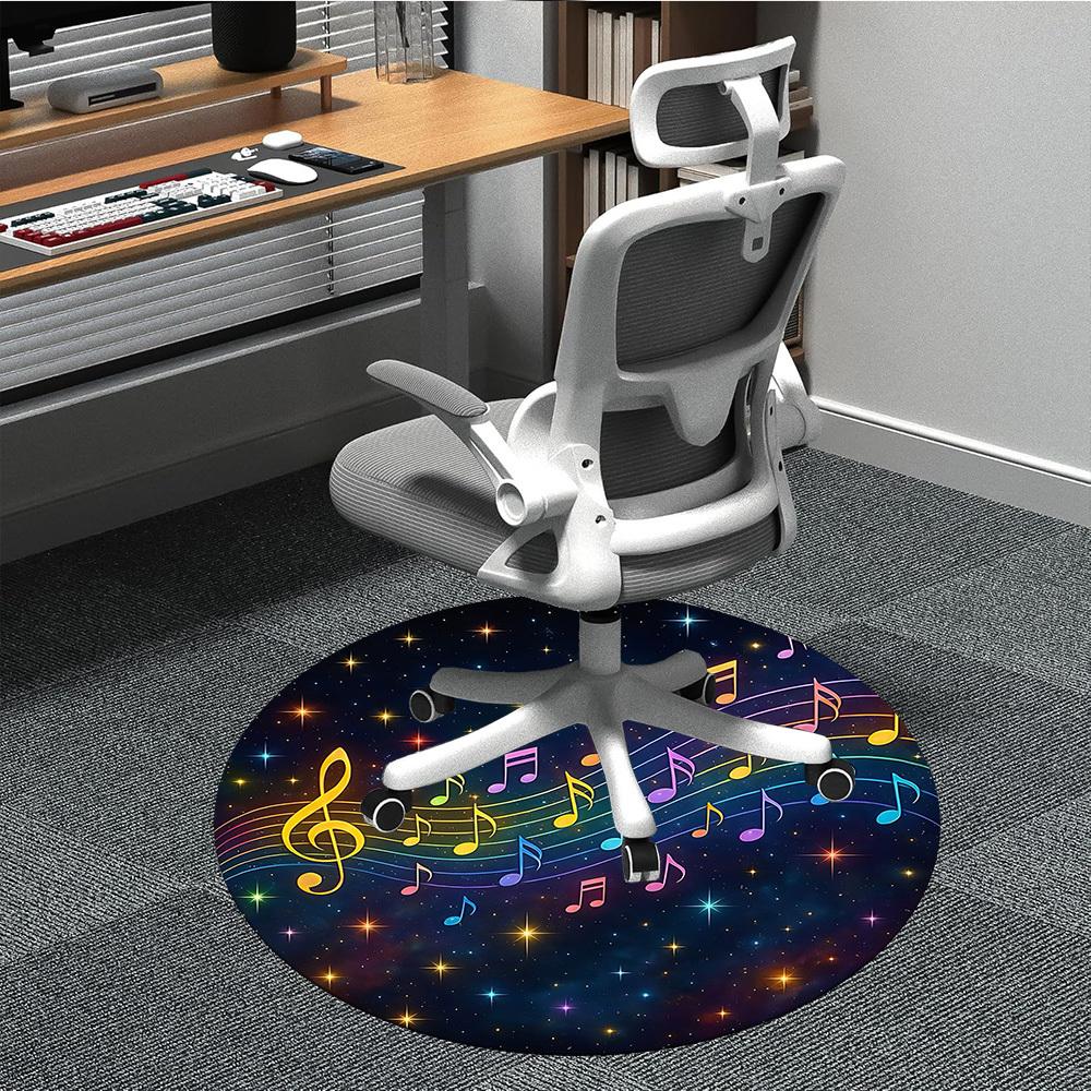 1pc Musical Notes Chair Carpet for Office, Round Polyester Mat, Indoor Decor for Office, Easycare Fabric, Washable Non-slip Area Carpet