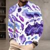 Herren Plus Size Rundhals Langarm Bedrucktes T-Shirt Weiß Lila Blau Pullover