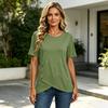 Women's Solid Color Short Sleeve Crew Neck T-Shirt with Button Detail Casual Lightweight Top for Everyday Wear