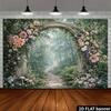 1Pcs Fantasy Garden Stone Arches Roses Hydrangeas Decoration Background Landscape Backdrop Decorations For Photo Studio Booth Party